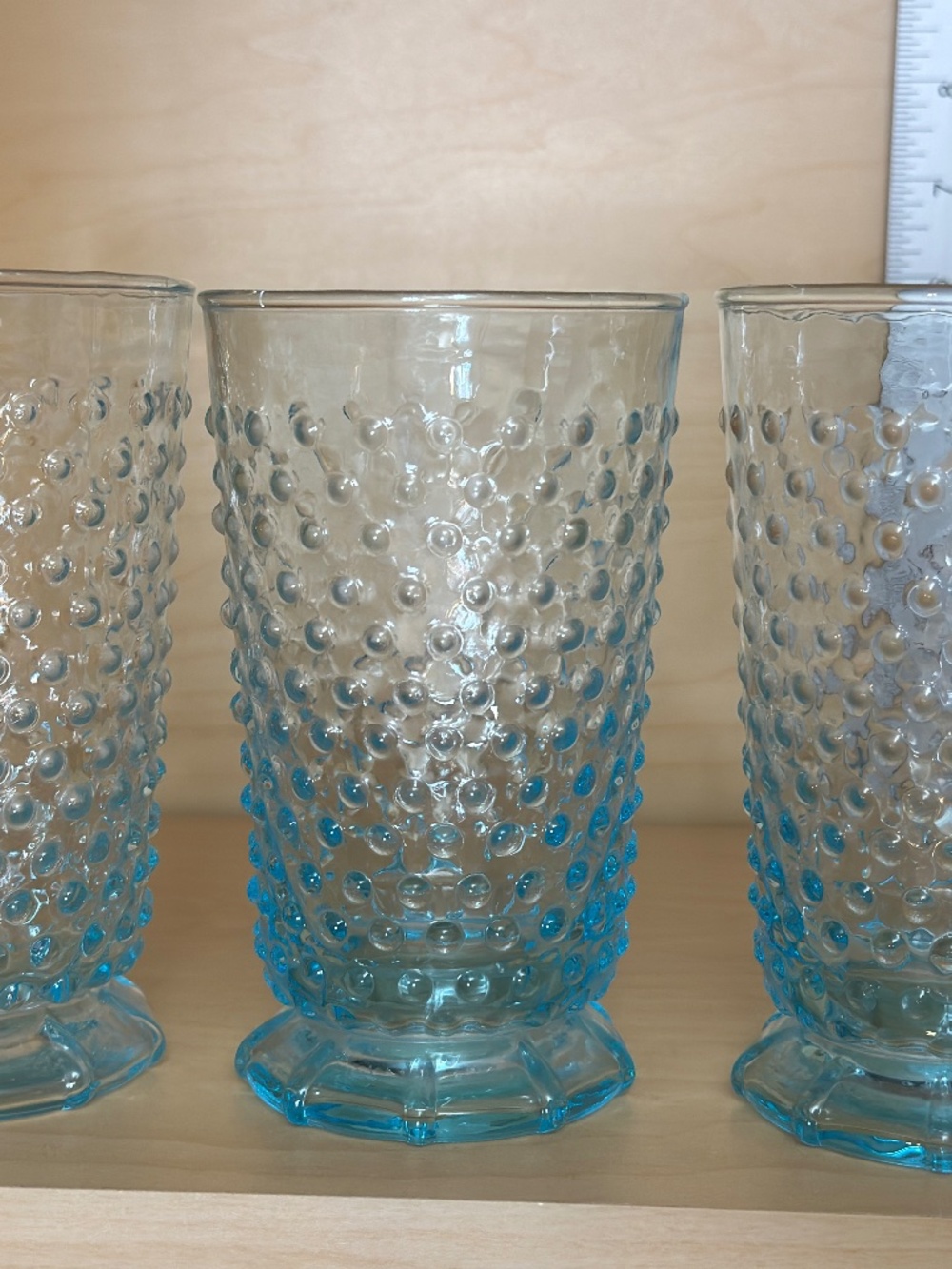 Anthropologie Hobnail Tumblers in Turquoise Blue, Set of 3 Footed Juice Glasses,